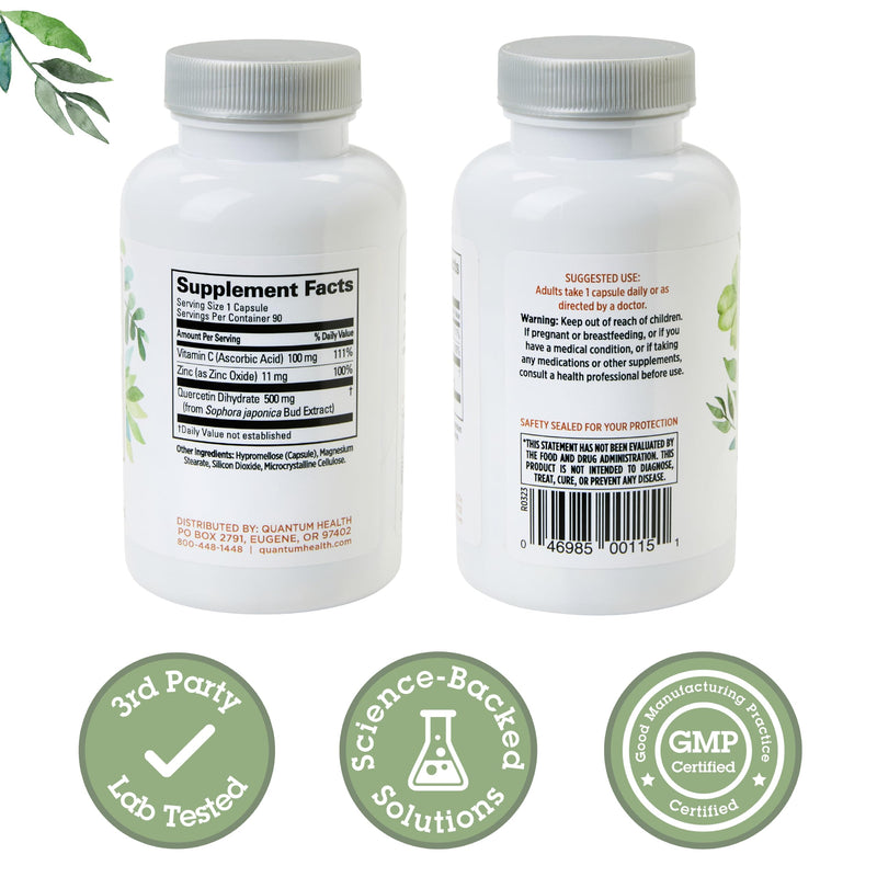Quantum Health Quercetin+ 500mg Immune Support - Zinc & Vitamin C, 90 Capsules