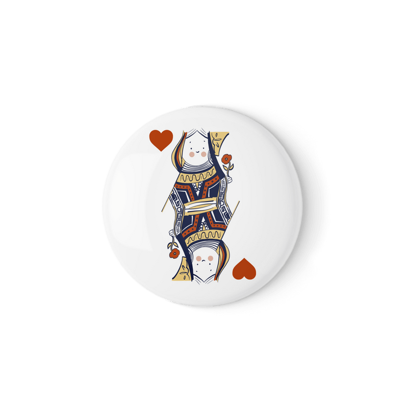 Queen of Hearts Badge – Kawaii Card Pin with Heart Design | UK Made Badge