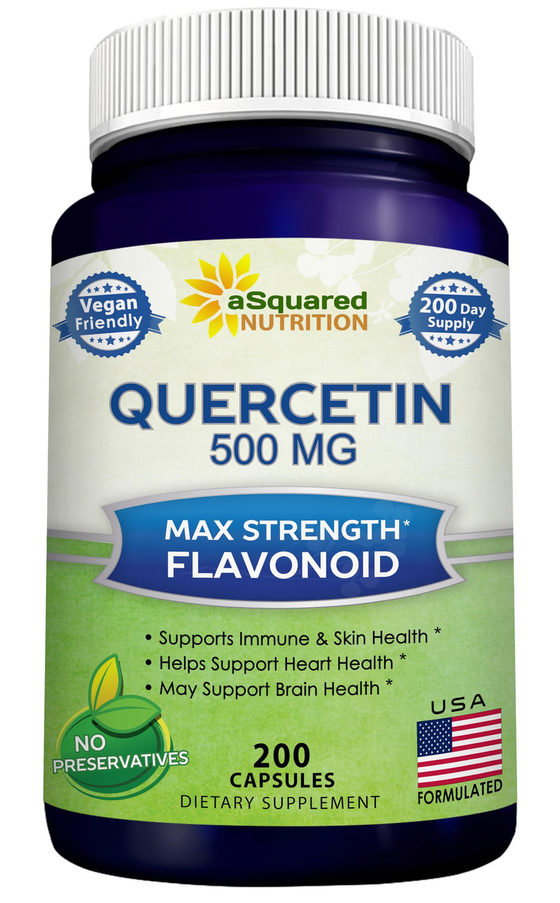aSquared Nutrition Quercetin 500mg Supplement - 200 Capsules | Max Strength Quercetin Dihydrate for Immune & Cardiovascular Support