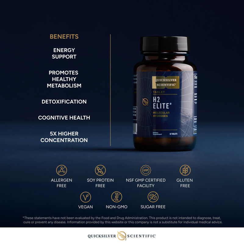 Quicksilver Scientific H2 Elite – Molecular Hydrogen Tablets for Quick Hydration (60 Tabs)