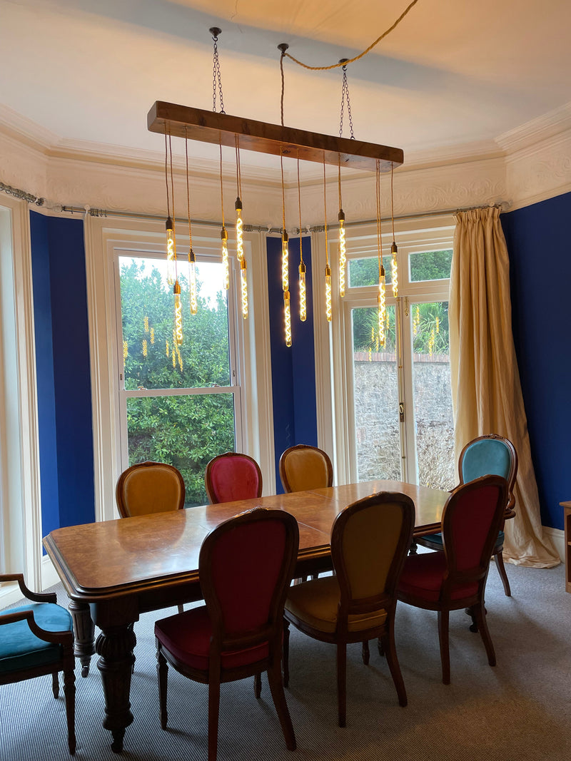 15 Light Oak Beam Chandelier | Large Kitchen Island & Statement Dining Lighting UK