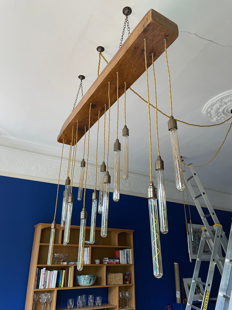 15 Light Oak Beam Chandelier | Large Kitchen Island & Statement Dining Lighting UK