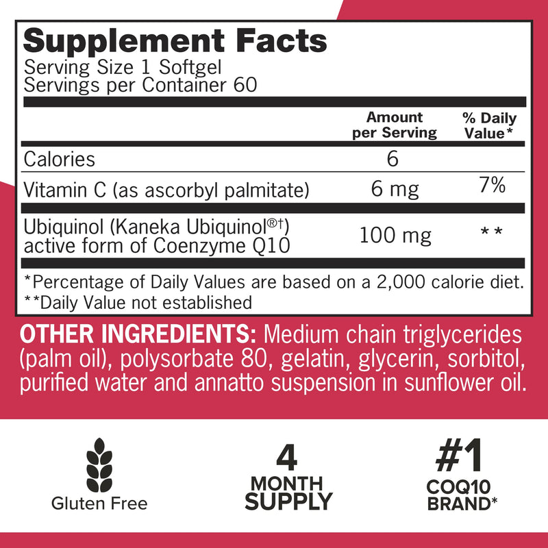 Qunol Mega Ubiquinol CoQ10 100mg – Superior Absorption, Water & Fat-Soluble CoQ10 | 60 Softgels (Pack of 2)