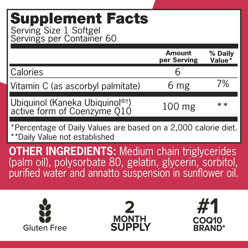 Qunol Ubiquinol CoQ10 100mg Softgels – Superior Absorption, Heart Health & Blood Pressure Support | 60 Count