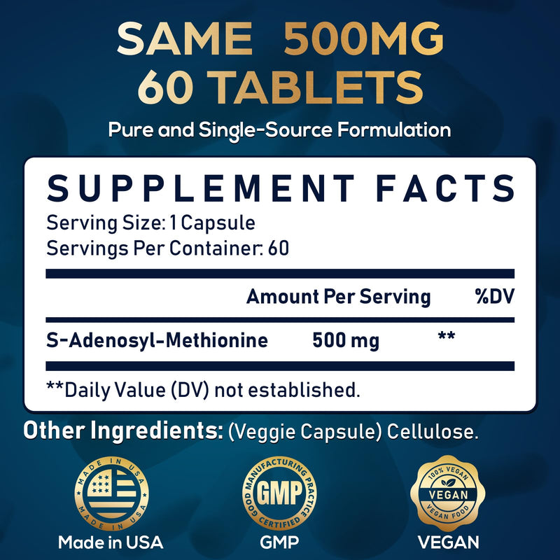 Quorinthiumax SAM-e 500mg | 25% Potent vs 400mg | Vegan | 60 Caps