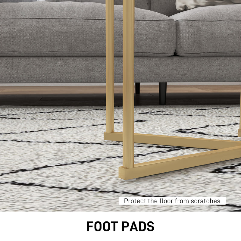 HOMCOM Nesting Coffee Table Set of 2 with Metal Frame, Gold Tone