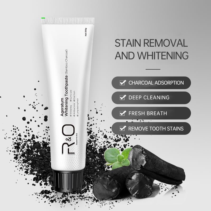 R&O Ageratum Whitening Toothpaste with Bamboo Charcoal 3.53 oz | Whitens Teeth, Reduces Plaque, Fresh Breath