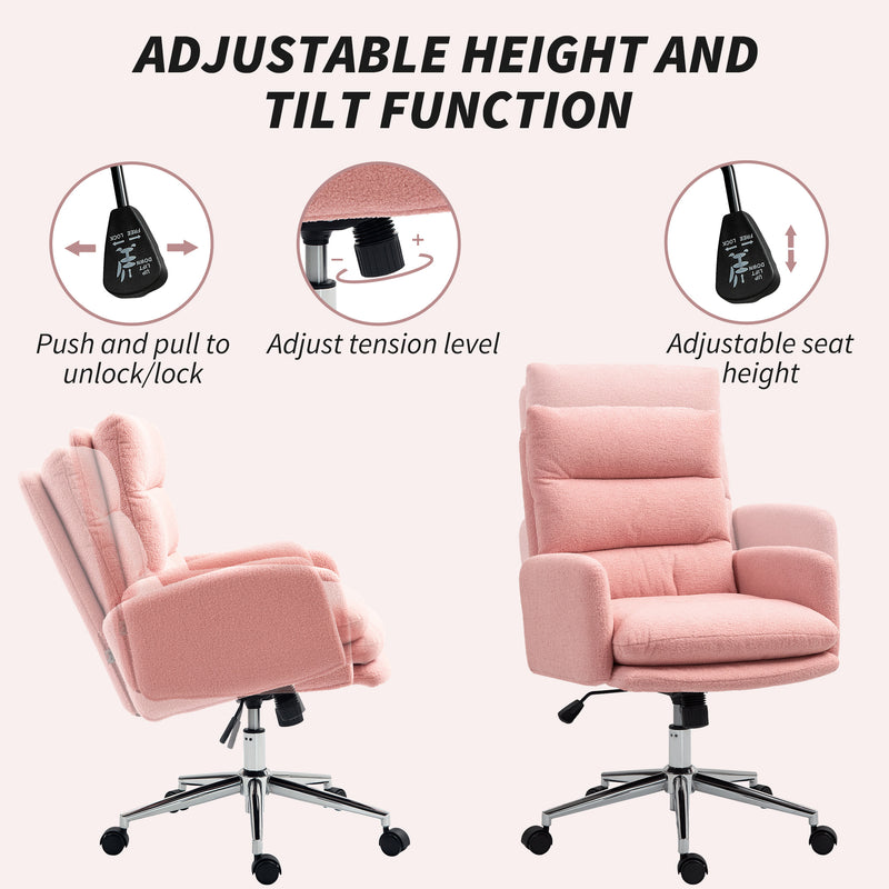 HOMCOM Upholstered Desk Chair with Height Adjustable, Pink