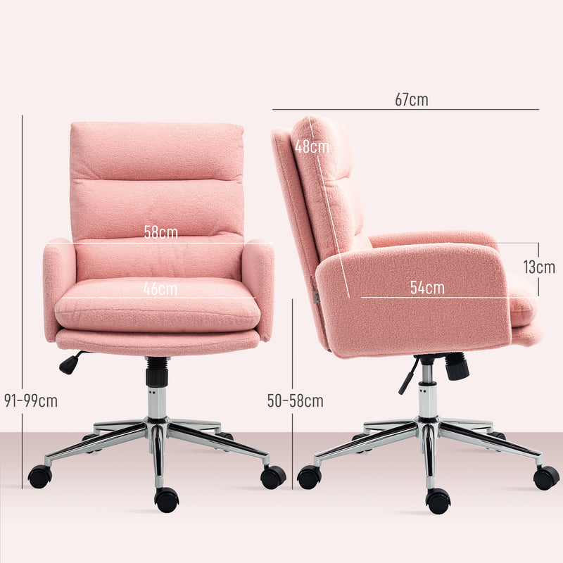 HOMCOM Upholstered Desk Chair with Height Adjustable, Pink
