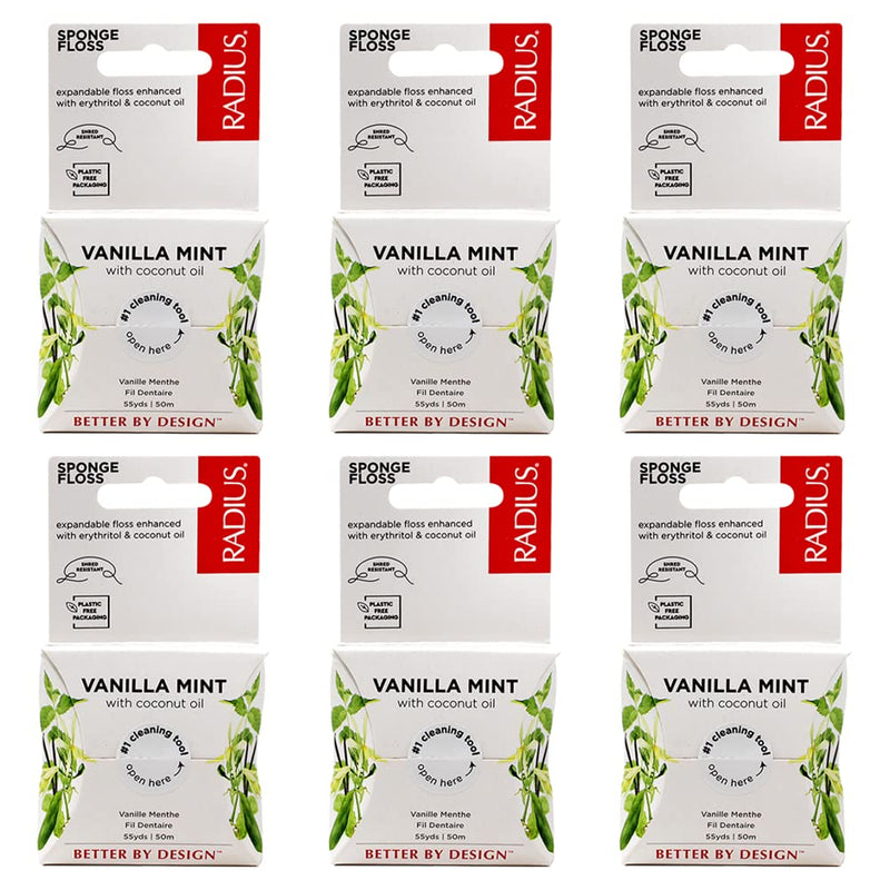 RADIUS Vanilla Mint Dental Floss – 55 Yards, 6-Pack | Vegan & Non-Toxic Oral Care