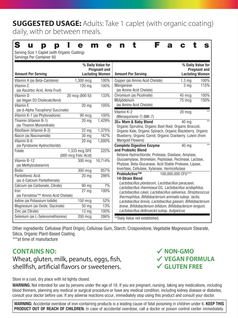 Rainbow Light 35+ Mom & Baby Multivitamin – Prenatal Vitamins, High Potency, Vegetarian, 60 Count