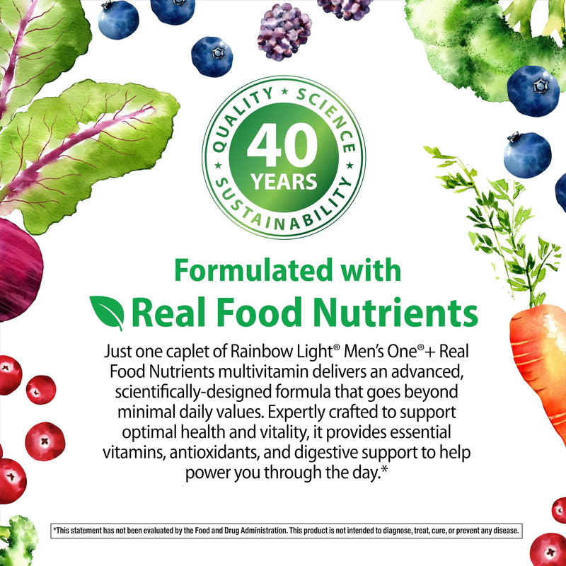 Rainbow Light Men's Multivitamin One+ 30 Caplets – Real Food Nutrients, Enzymes & Probiotics