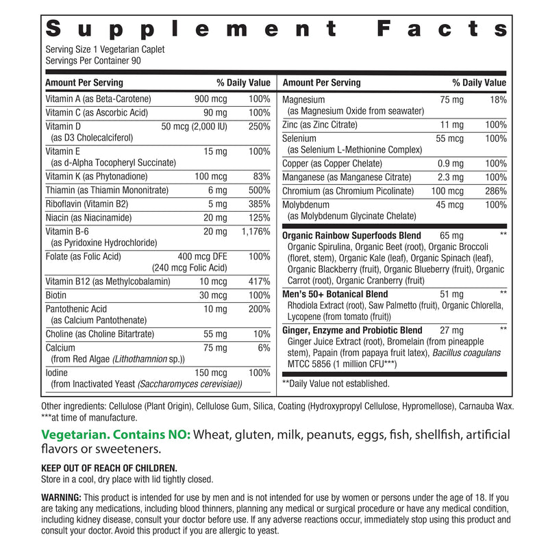 Rainbow Light Men's One 50+ Multivitamin – Immune Support, 90 Tablets