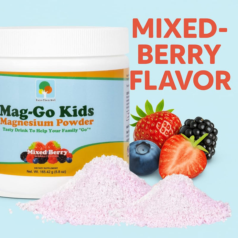 Raise Them Well Mag-Go Kids Magnesium Powder – Constipation Relief, Mixed Berry, 90 Servings