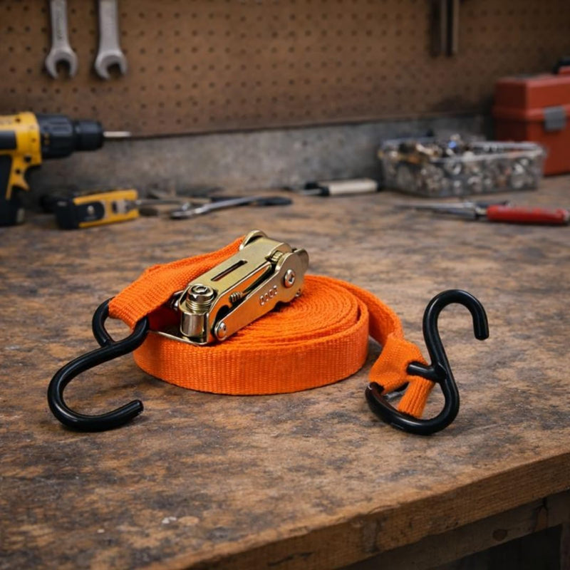 Heavy Duty Ratchet Tie Down Strap with Double J Hooks