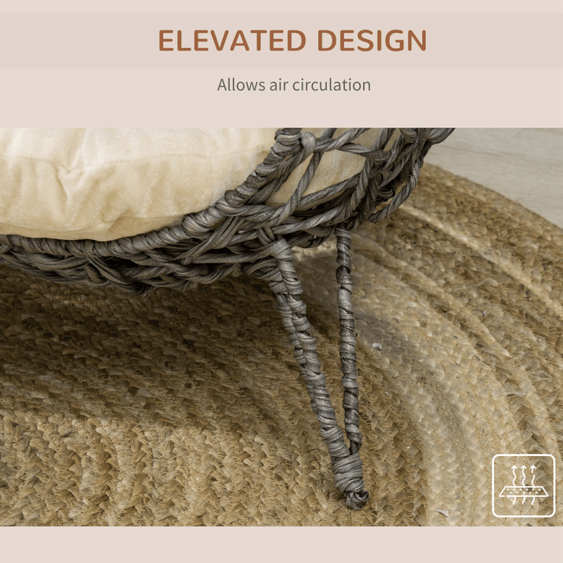 Rattan Elevated Cat House Kitten Bed Pet Furniture w/ Cushion Grey - InStock