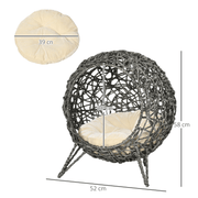 Rattan Elevated Cat House Kitten Bed Pet Furniture w/ Cushion Grey - InStock