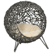 Rattan Elevated Cat House Kitten Bed Pet Furniture w/ Cushion Grey - InStock