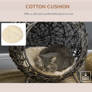 Rattan Elevated Cat House Kitten Bed Pet Furniture w/ Cushion Grey - InStock