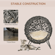 Rattan Elevated Cat House Kitten Bed Pet Furniture w/ Cushion Grey - InStock