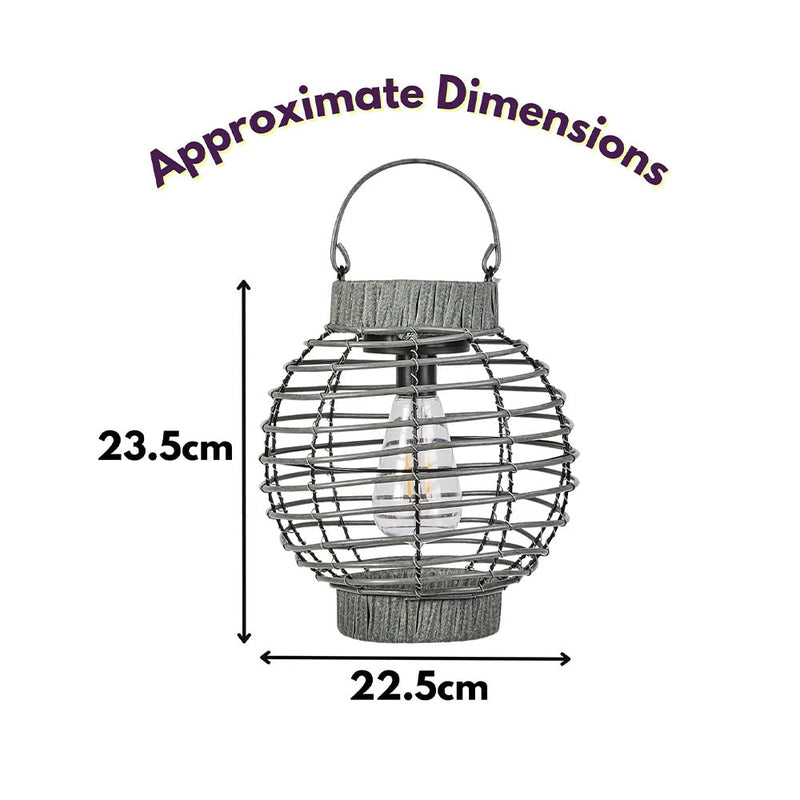 Slate Rattan Solar LED Lantern Warm White Outdoor Garden Light