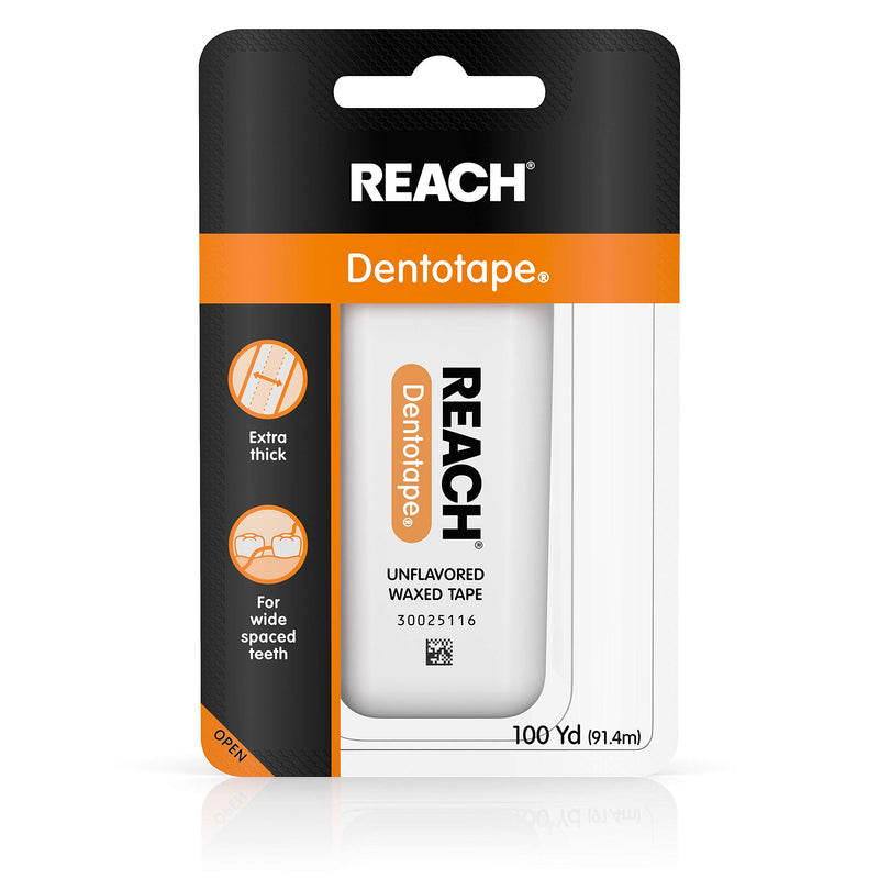 REACH Dentotape Waxed Tape, Unflavored – 100 Yards (Pack of 10)