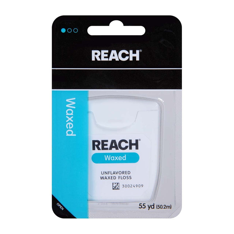 REACH Unflavored Waxed Dental Floss – 55 yds, Pack of 10