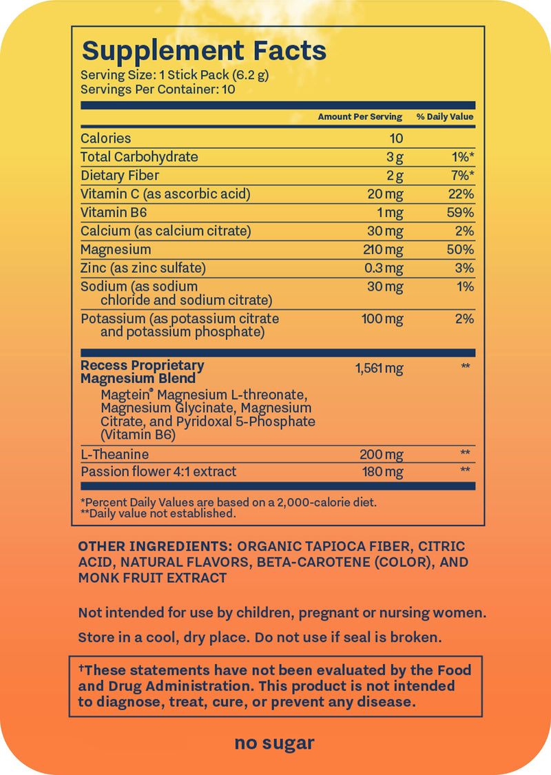 Recess Mood Powder – Magnesium L-Threonate, Passion Flower & L-Theanine, Lemon Citrus (Pack of 10)