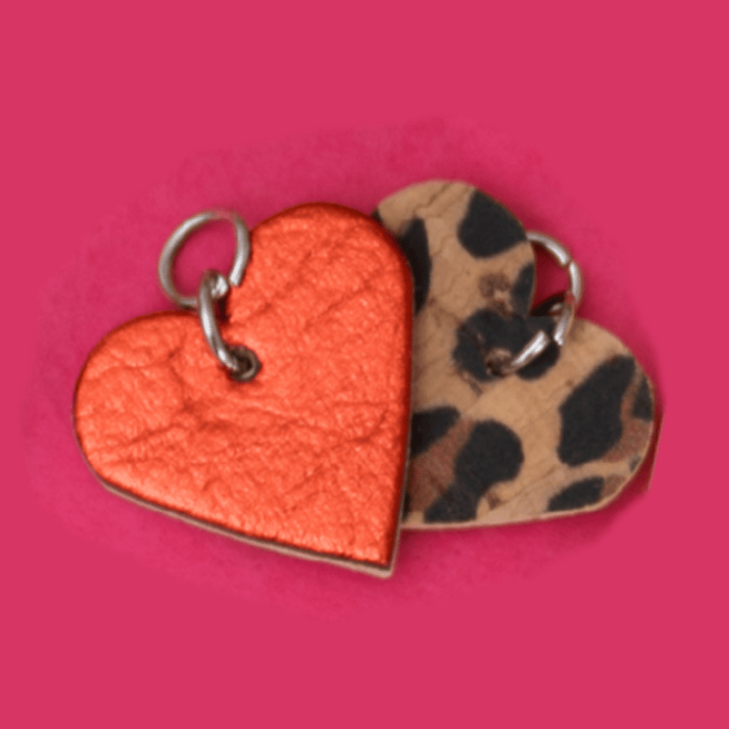 Red and leopard mini heart cork charms