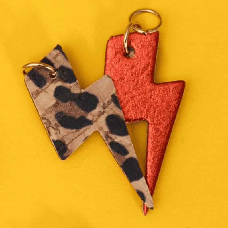 Red and leopard mini lightning bolt cork charms