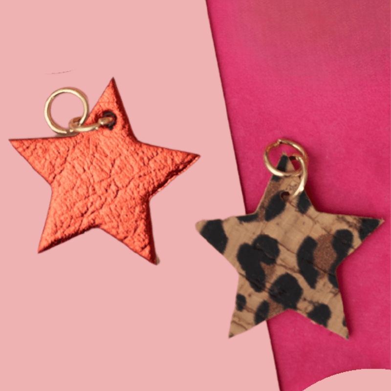 Red and leopard mini star cork charms