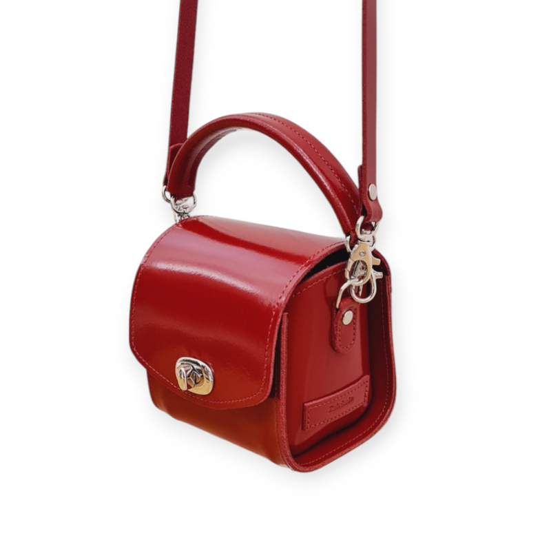 Bauble Handmade High Shine Leather Handbag - Red