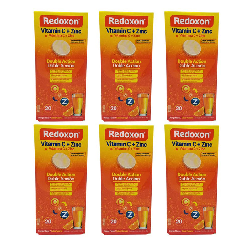 Redoxon Orange Vitamin C with Zinc | Effervescent Tablets, 20 Count (6 Pack)