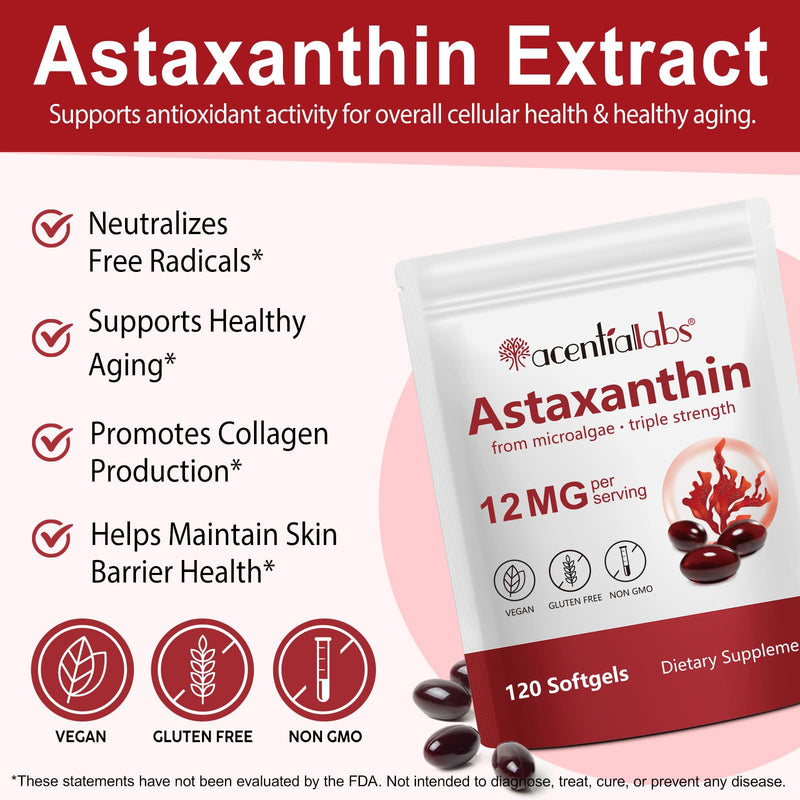 Redshine Astaxanthin 12mg – Triple Strength Softgels, 120 Count | Supports Eye Health, Joints, Skin & Circulation