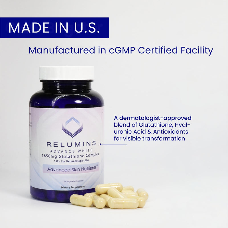 Relumins L-Glutathione Complex 1650mg - 3x90 Veg Capsules - Made in USA