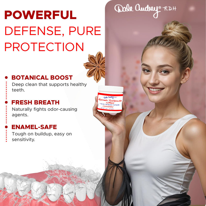 Ayurvedic Remineralizing Tooth Powder - Cinnamon Flavor for Sensitive Teeth | Organic Gum Health & Bad Breath Care | 1.3 Oz