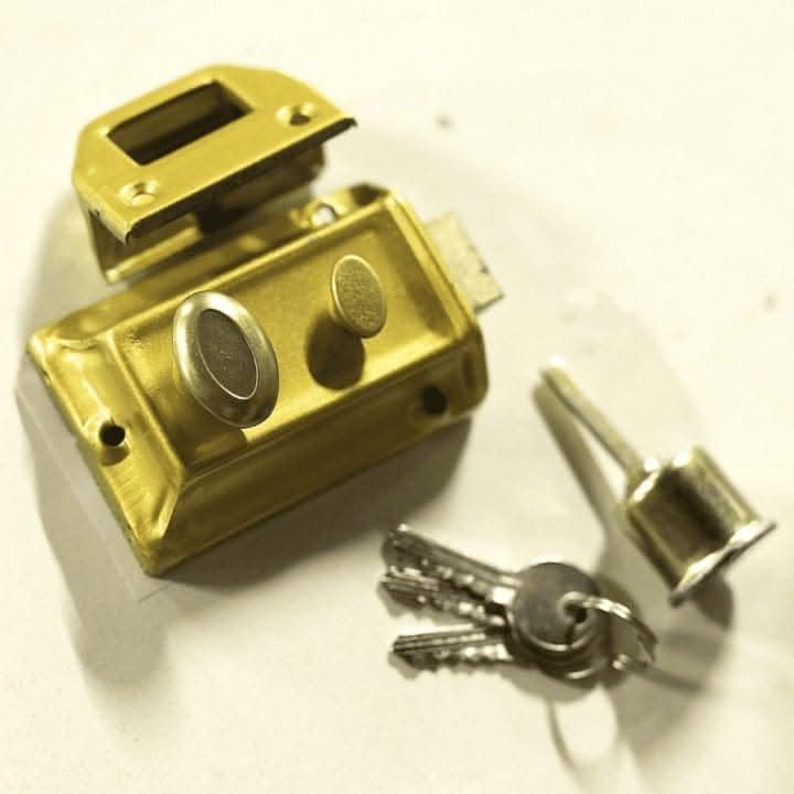 Polished Brass Rim Night Latch Door Lock with 3 Keys