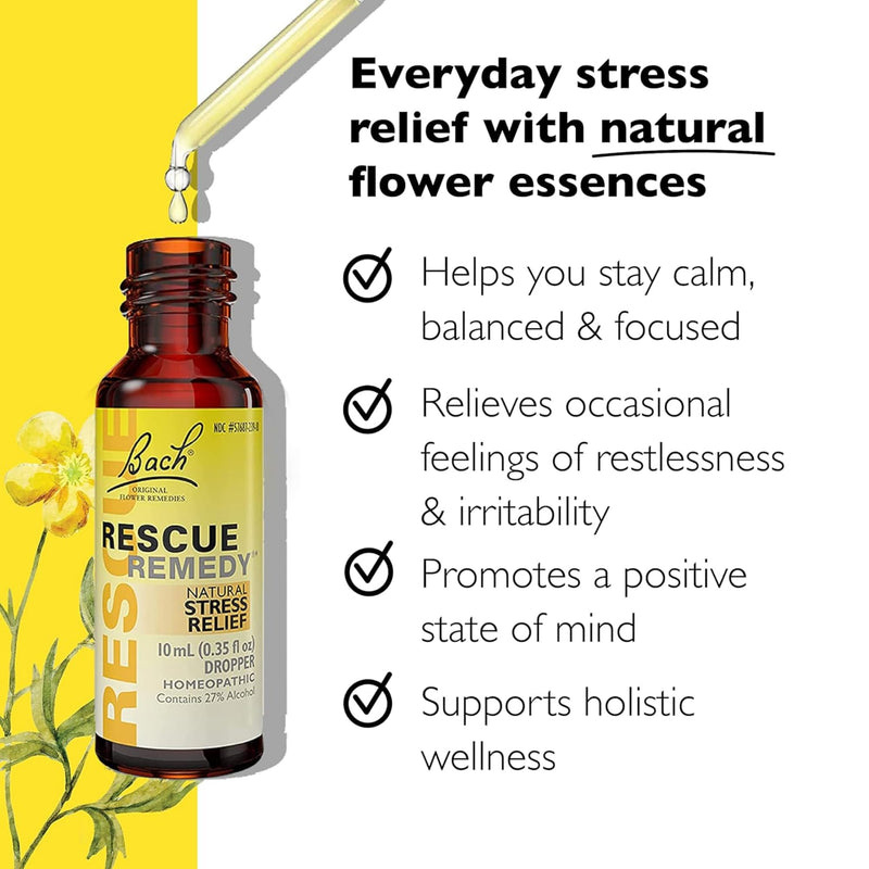 RESCUE REMEDY Dropper 10mL – Natural Homeopathic Stress Relief