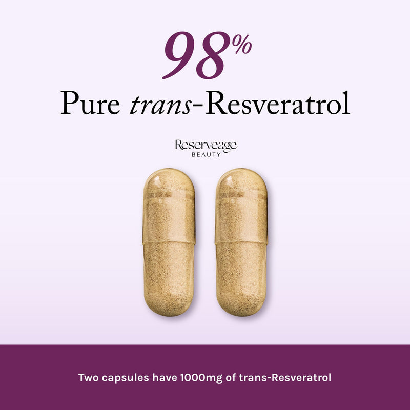 Reserveage Beauty Resveratrol 1000 mg – Antioxidant Support for Heart & Immune Health, 60 Capsules