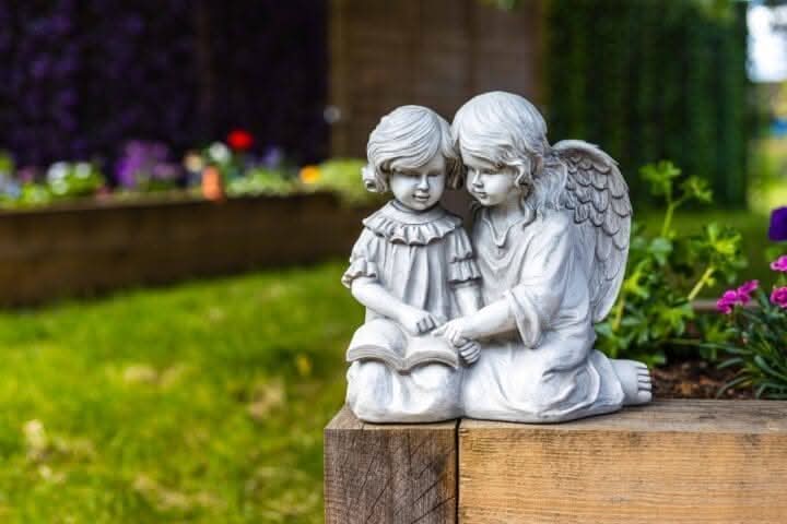 Resin Reading Angel Lamp Child Statue – Decorative LED Cherub Ornament