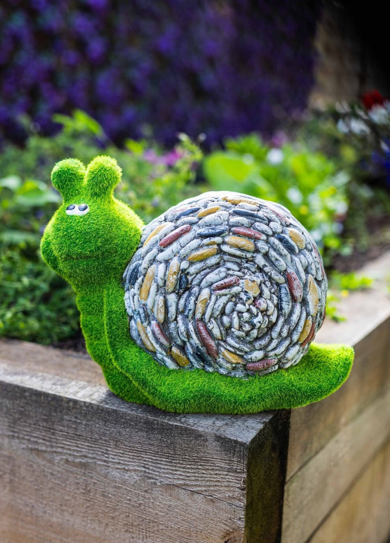 Stone & Grass Effect Snail Garden Ornament Resin Statue 28cm