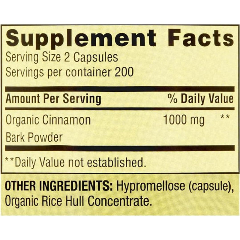 ResMask Spring Valley Cinnamon Dietary Supplement 1000 mg – 400 Vegetarian Capsules | Metabolism Support
