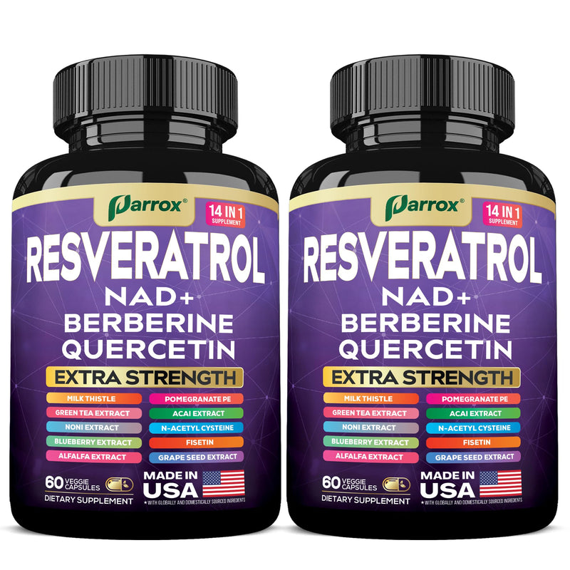 Resveratrol 14-in-1 Extra Strength Supplement (120 Caps) – NAD+, NAC, Milk Thistle & More