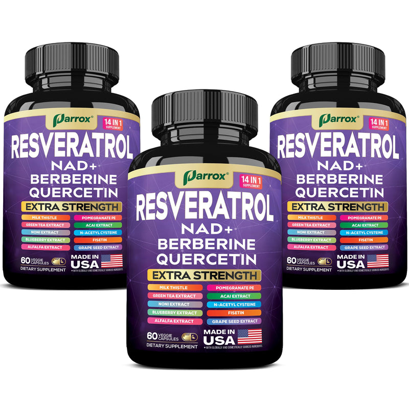 Resveratrol 14-in-1 Extra Strength (180 Caps) with NAD+, NAC & Berberine