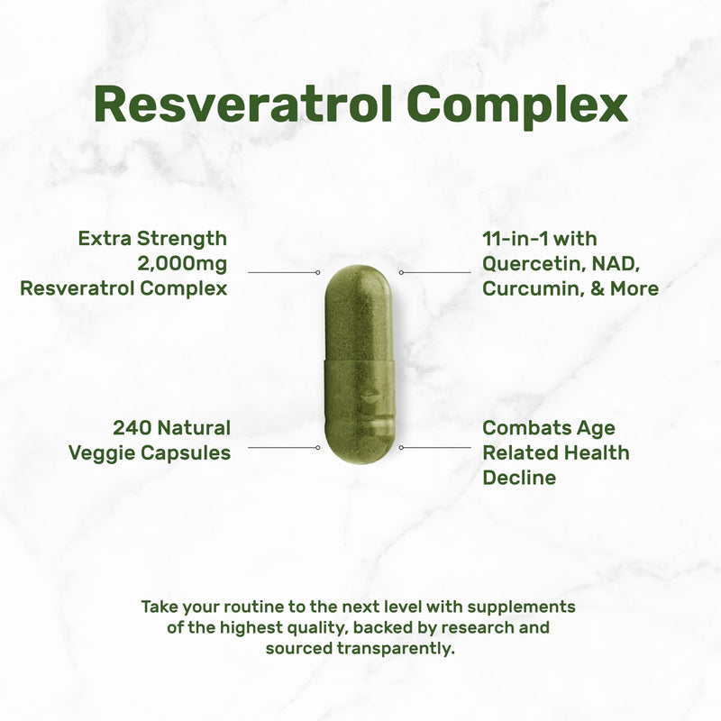 Resveratrol Complex 2000mg – 240 Veggie Capsules | NAD, Quercetin & More