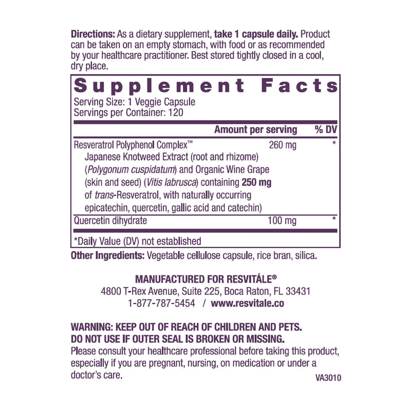 ResVitále Resveratrol 250 mg - 120 Veggie Capsules | Longevity