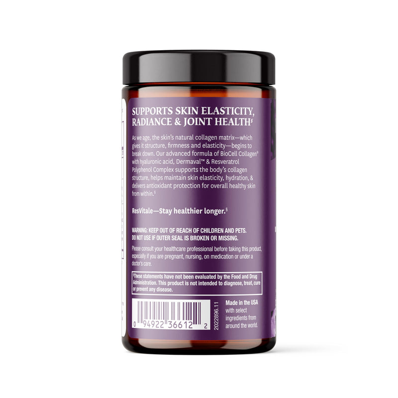 ResVitale Ultra Collagen Enhance - Skin Care Supplement with Resveratrol - 90 Veggie Capsules