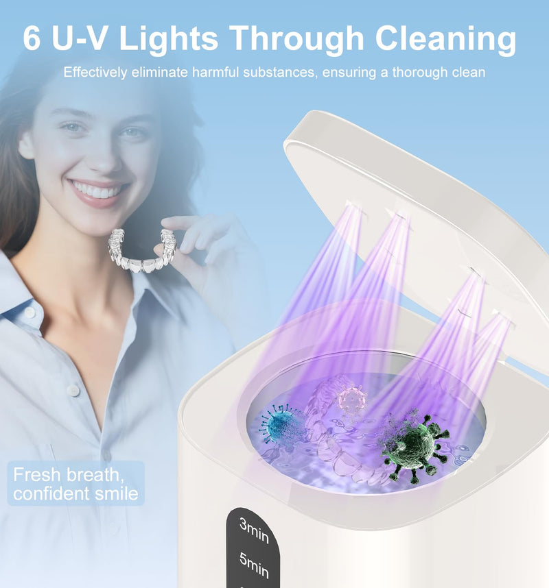 2025 Ultrasonic Retainer Cleaner Machine – 45kHz, UV Light, 3 Cleaning Modes, 200ML Capacity