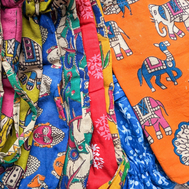 Eco Friendly Bottle Bags, Reusable Kalamkari Cotton Bottle Gift Bags, Ethically Handmade in India