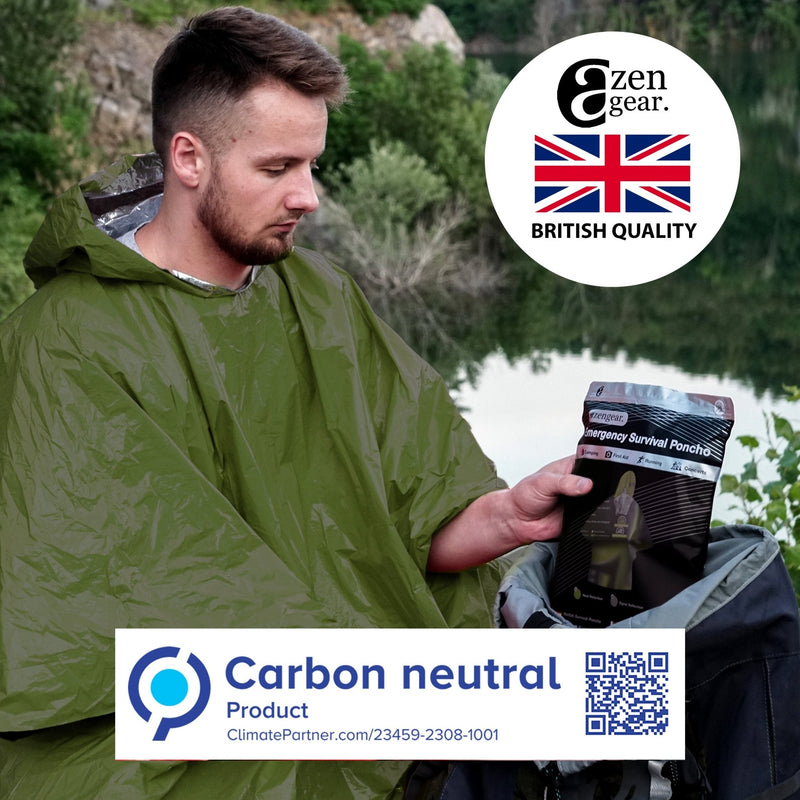 Emergency Survival Poncho (4pc) Thermal Mylar Foil Coating Blanket for Heat Retention and Rain | Reversible with Hood | Waterproof, Windproof, Portable, Hands-free, Outdoor Kit